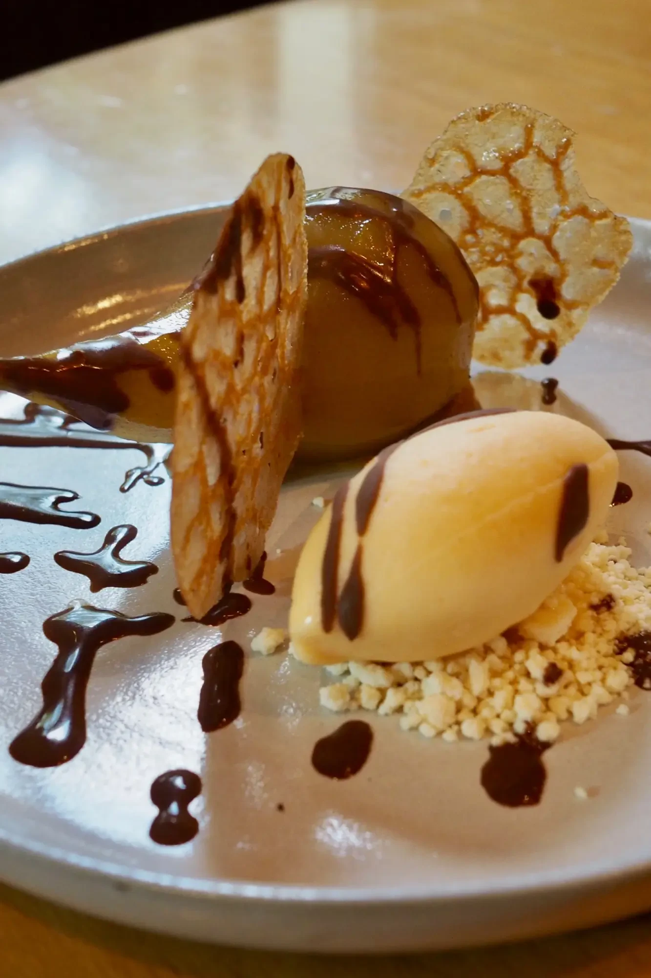 Pære Belle Helene Dessert med appelsin sorbet