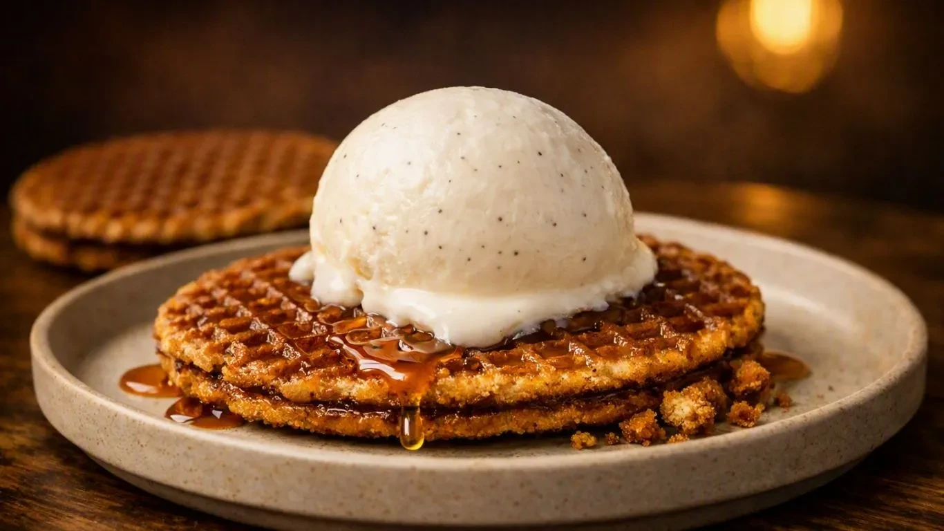 Stroopwafel med vaniljeis