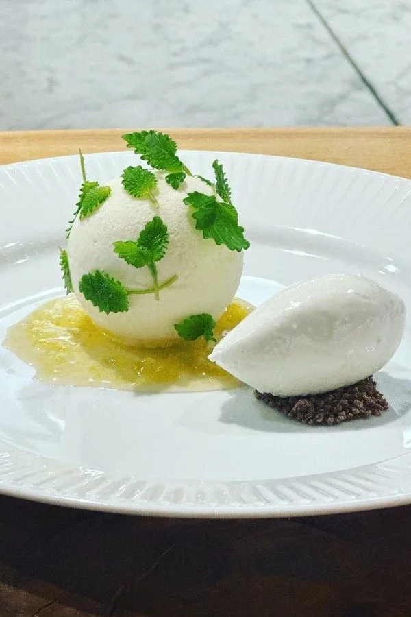 Citronfromage med stikkelsbær sorbet