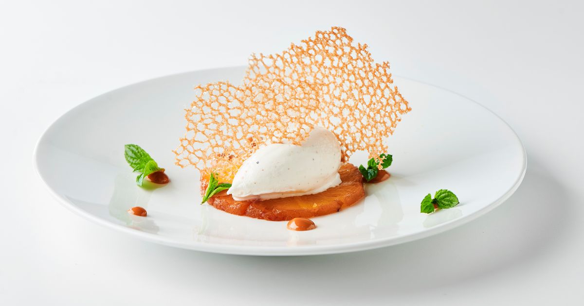 Easy dessert with caramelized pineapple and tonka bean icecream