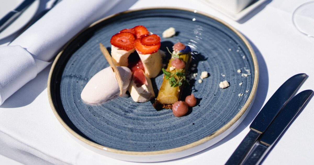 Summer dessert with rhubarb sorbet