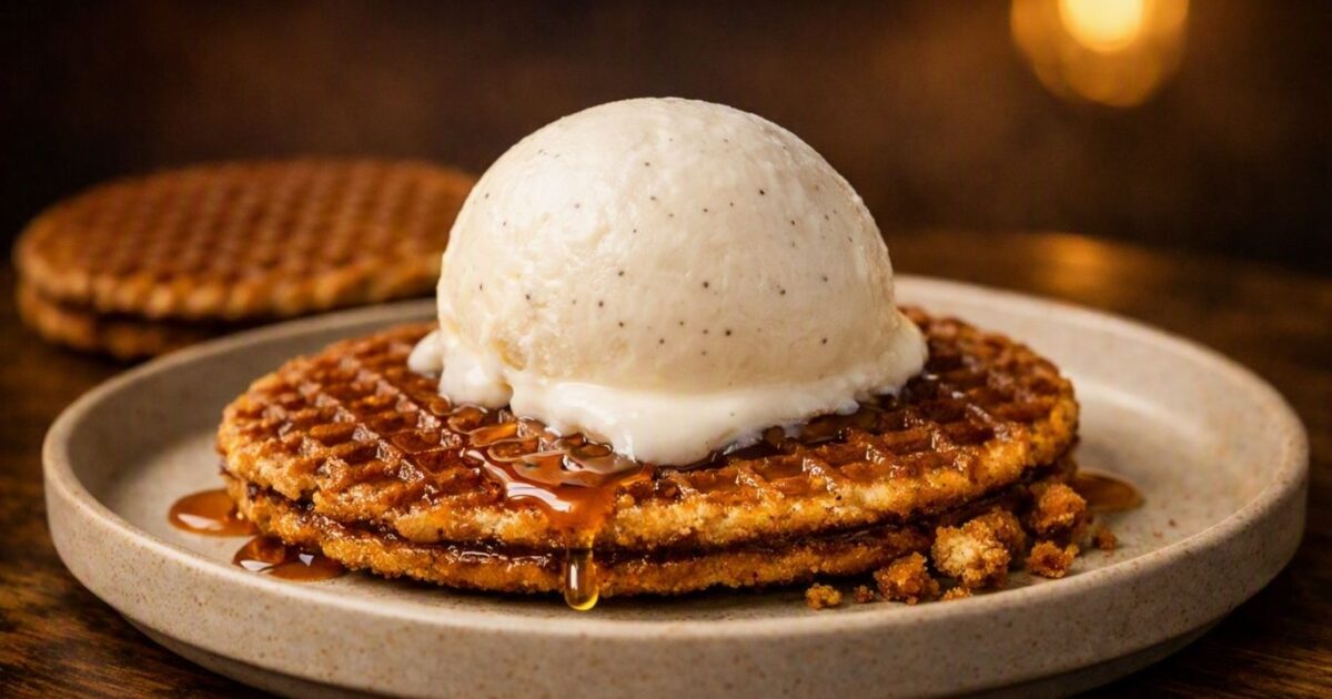 Stroopwafel med vaniljeis
